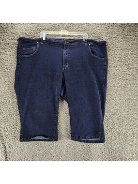 Woman Within Jeans Womens 30W Petite Blue Stretch Denim Capri